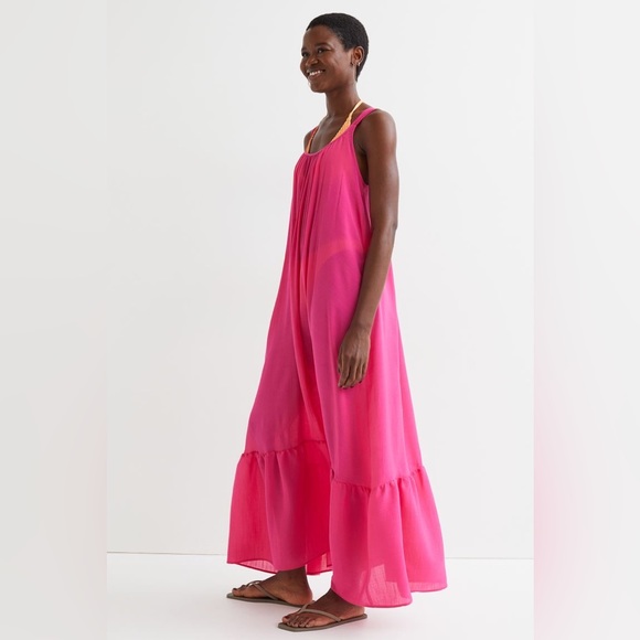 🛳 ZARA Fuchsia RIBBED DRESS VOLUMINOUS DRESS WITH BRAIDED STRAPS - Picture 10 of 16